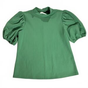 Ann Taylor Puff Sleeve Green Top Blouse Size M EUC Workwear Classy Preppy